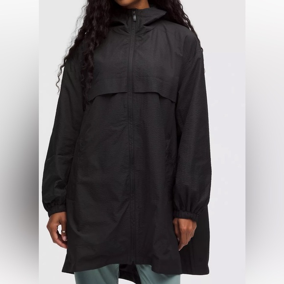 Lululemon Athletica Lightweight Mid-Length Hooded Coat black womens size large - Picture 2 of 11
